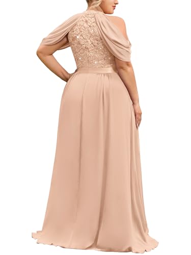 MISSMAY Women's Plus Size Dress Sequin Lace Halter with Cape Sleeves Evening Formal Maxi Dress2