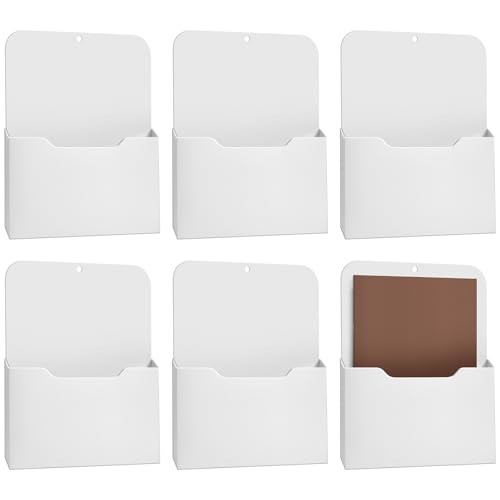 Epakh 6 Pack Magnetic File Holder Magnetic Paper Holder Organizer Wall Mounted Mail Magazine Storage Pockets for Refrigerator, Whiteboard, Office, Classroom, Mail Letters Paper(White)