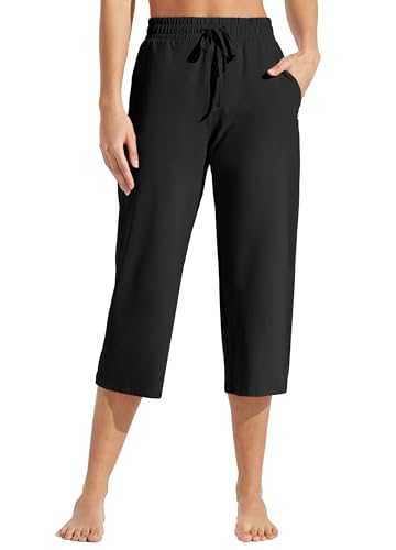Willit Women's Capris Pants Cotton Yoga Capri Casual Lounge Pants Wide Leg Workout Sweatpants with Pockets 20"3