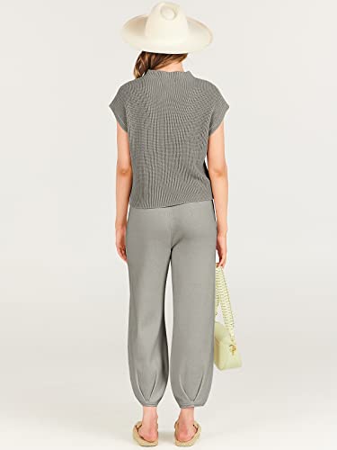 ANRABESS Women Two Piece Outfits Summer Sweater Vest Crop Top Pants Lounge Matching Set Travel Airport Beach Vacation Clothes