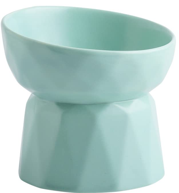 Image of PETANGEL Cat Ceramic Eelevated Anti Vomiting Pet Food Bowl (Pack Of 1 (Tilted Mint Green)),?12.5 cm,H 11.5 cm,W 11.5 cm