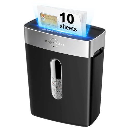 BONSEN Paper Shredder for Home Office Heavy Duty, 10-Sheet Cross Cut Shredder, P-4 High Security, Jam Proof, Quiet Credit Card Shredder with Large 4 Gallon pullout bin
