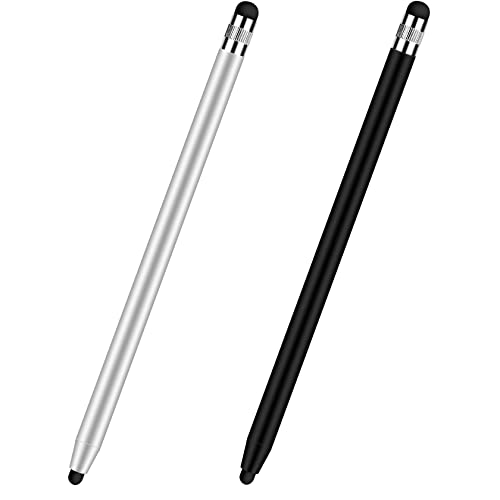 Yosemy Stylet Tactile pour Écran Tactiles 2 en 1 Stylet Tablette Universel Stylet Capacitif Compatible pour Tablette/iPad/iPhone/Smartphones pour Écran Tactile avec Embouts de Rechange, Blanc+Noir Cover
