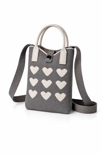 Mini Bolsa Transversal para Celular Feminina em Poliéster Estilo Tricô com Alça Ajustável, Bolsa Porta Celular Compacta para Passeio, Viagem e Dia a Dia (Cinza)