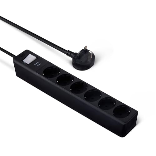 Amazon Basics - Regleta de 6 Tomas Protectora contra sobretensiones, 600 Julios, 0.6 m, Color Negro
