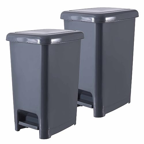 Image of Superio Slim Trash Can with Foot Pedal - 6.5 Gallon Step-On Trash Can with Lid, Medium Plastic Garbage Can, Trashcan for Bathroom, Kitchen, Office, Bedroom, Dorm, Patio - Onyx Grey, 2