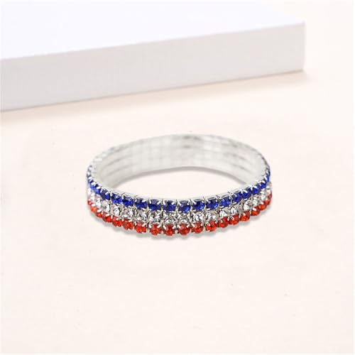 Image of Dreuyet American Flag Rhinestone Bracelet Red White Blue Crystal Patriotic 4th of July Shiny Decorations USA Independence Day Jewelry