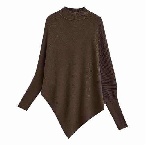 CHICWISH Women Turtleneck Asymmetric Hem Oversized Batwing Sleeve Pullover Sweaters