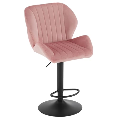 EUGAD Taburete Altos de Cocina, Taburete Bar, Taburete Giratorio, Silla de Terciopelo, Silla de Barra Bar, Comedor y Bistro, Respaldo Ancho y Reposapiés, Altura Ajustable, Rosa, 1077BY-1