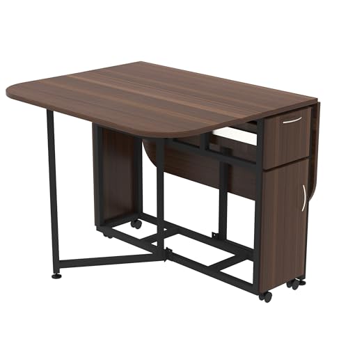 Image of InnoFur Forito Folding 4,2 Seater Dinning Multipurpose Table| Dining Room Set Wooden with Steel Frame for Home and Kitchen, Size-Regular (4 Seater), Brown