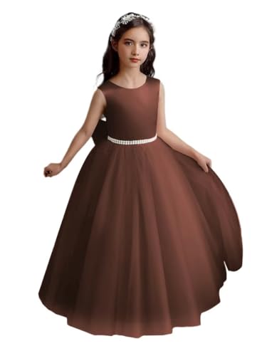 Pearl Tulle Flower Girl Dresses for Wedding Satin Pageant Dress Princess Kids Party Dress