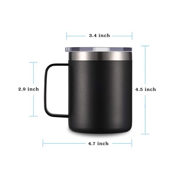 CIVAGO Taza de café de acero inoxidable con asa, 340 ml, doble pared aislada al vacío con tapa, apto para viajes (negro… - Imagen 3
