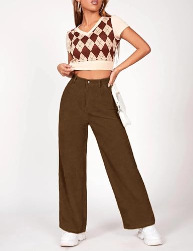 Himosyber Corduroy Pants for Women Wide Leg High Waist Loose Comfy Trousers with Pockets4