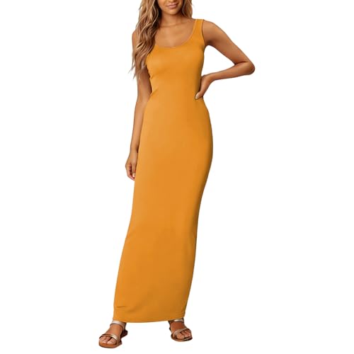 Robe mi-longue fluide d'été décontractée et unie sans manches pour femme