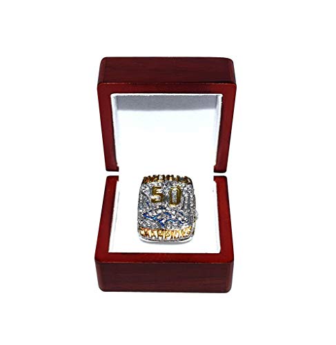 BRONCOS FOOTBALL (Peyton Manning) 2015 WORLD CHAMPIONS (This Ones for Pat) Rare Collectible High-Quality Replica Championship Ring with Cherrywood Display Box