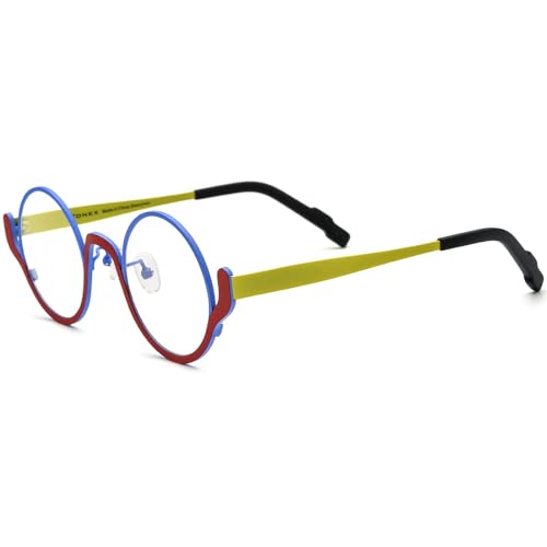 Image of FONEX Colorful Pure Titanium Glasses Frame Women Retro Round Eyeglasses