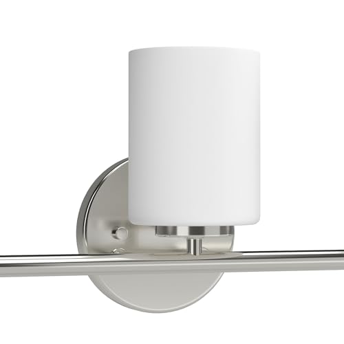 Image of Replay Collection 3-Light Etched White Glass Modern Bath Vanity Light Brushed Nickel
