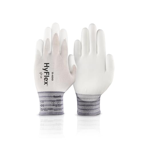 Ansell HyFlex 11-600 Industrial Gloves - Size 7, White (1 Pair)