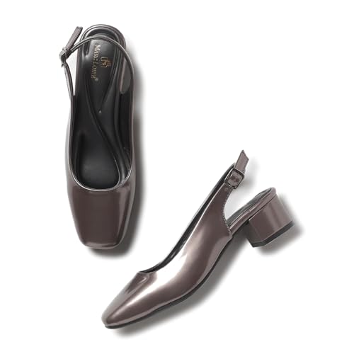 Image of Marc Loire Women Square Toe Solid Block Heel Pumps for Office, Party and Formal Wear