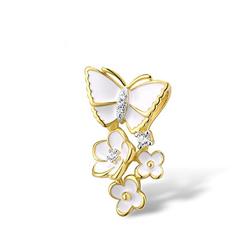 Pendentif orchidée blanche et papillon pour femme en argent fin