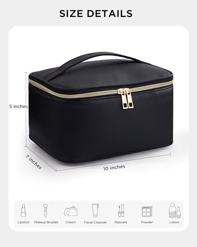 HBlife Travel Makeup Bag Portable Cute Leather Cosmetic Bag Large Make Up Bag Makeup Case Organizer Toiletry Bag for Women Girls with Handle and Removable Divider(Black) - Image 5