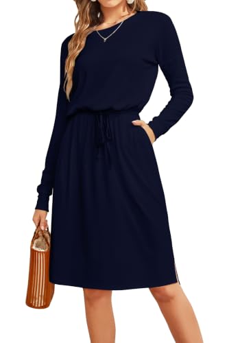 Image of Simier Fariry Womens Fall Winte Long Sleeve Knee Length Casual Dress with Pockets