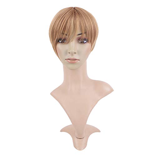 BECUS Peruca loira curta com corte Pixie e franja Kanekalon sintética sedosa e lisa de alta temperat