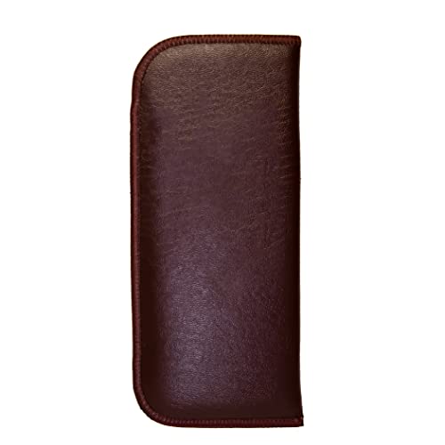 Image of Calabria Slip-In Eye Glasses Case w /Plastic Pocket Clip Faux Leather Felt Brown Men Women Eyeglass Pouch Sunglasses Holder