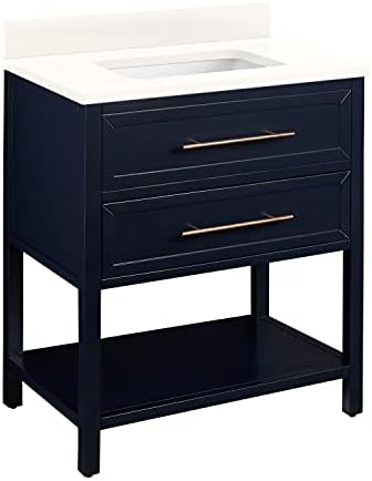 Signature Hardware 459405 Robertson 30" Free Standing Single Vanity Cabinet Set with Mahogany Cabinet, Vanity Top and Rectangular Undermount Sink - No Faucet Holes - Midnight Navy/Arctic White