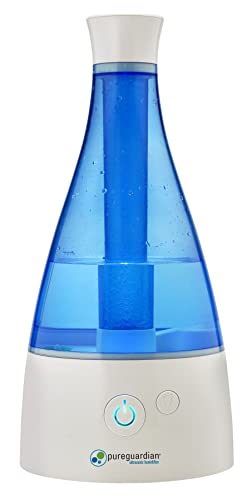PureGuardian Ultrasonic Cool Mist Humidifier, 30 Hrs. Run Time, 0.5 Gal. Tank Capacity, 350 Sq. Ft. Coverage, Small Rooms, Quiet, Filter Free, Silver Clean Treated Tank, H940AR