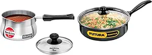 Hawkins Futura 3.25 Litre Curry Pan, Non Stick Saute Pan with Glass Lid, Deep Pan for Frying & Stainless Steel Induction Compatible TPan with Glass Lid, 1.5 Litre, 4.7 mm