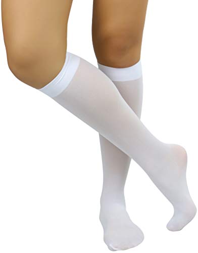 Image of ToBeInStyle Women's Opaque Knee High Nylon Fashion Socks Solid & w /Front Satin Bow