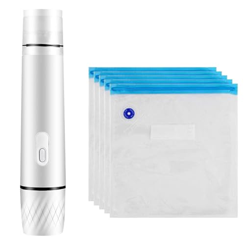 Selladora al vacío de mano, máquina selladora al vacío portátil recargable con 5 bolsas de vacío reutilizables para alimentos frescos y ahorrados, ropa y embalaje de alimentos