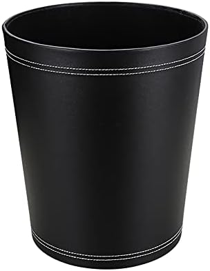KINGFOM Classic Leather Waste Bin, Creative Waste Paper Basket, Storage Bin for Office, Home and High Class Hotel (Black)