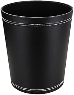 KINGFOM Classic Leather Waste Bin, Creative Waste Paper Basket, Storage Bin for Office, Home and High Class Hotel (Black)
