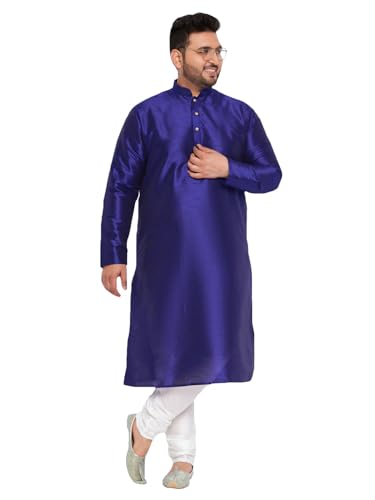 Image of Vastramay Plus Men's White Silk Blend Kurta Pyjama Set VPLUSMKWH001nPBL 44 | Independence Day