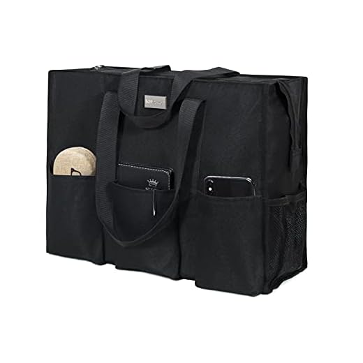 TOPDesign Utility Water Resistant Tote Bag with 13 Exterior & Interior Pockets, Top Zipper Closure & Thick Bottom Support, Perfect Gifts for Working Women, Teachers, Nurses, Accountants (Black)