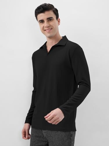 Image of KAJARU Men's Polyester Polo T Shirt with Spread Collar Neck Line Full Sleeves Solid Pattern Regular Fit and Standard Length