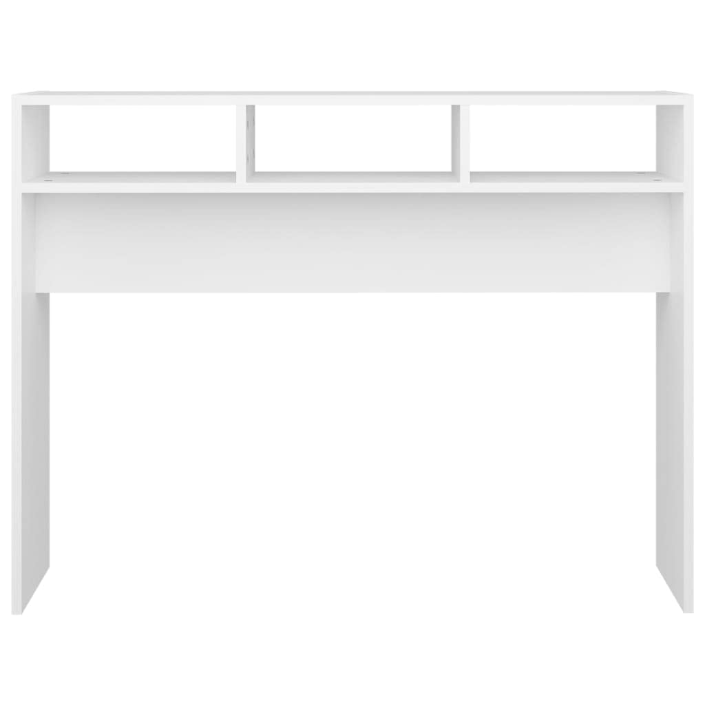 Mesa consola blanca 105 x 30 x 80 cm, de madera, mesa auxiliar, mesa auxiliar de madera, mesa auxiliar de pasillo, mesa de madera, mesa de consola para salón con 3 compartimentos abiertos,