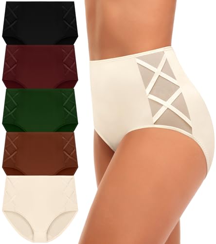 Image of CULAYII High Waisted Underwear for Women Cotton No Muffin Top Full Coverage Briefs Soft Stretch Ladies Panties 5 Pack