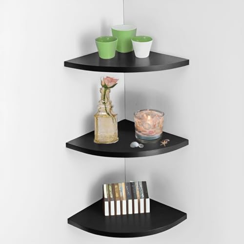 Dime Store Engineered Wood 3-Tier Floating Rack Shelf for Living Room Corner Shelf Decorative Rack Shelf Organizer | Storage Shelf for Living Room & Bedroom Display Rack for Storage (Black)