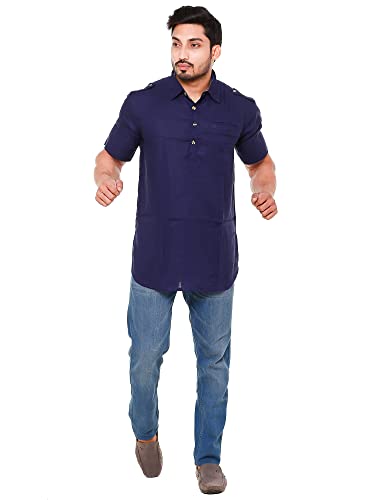 Image of Mens Cotton Linen Half Sleeve Plus Size Short Kurta