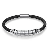 Personalized Men Black Braid Bracelet, Custom Leather Bracelet for Men with 2-5 Names Engraved Names