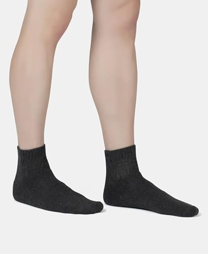 Image of Jockey 7036 Men's Compact Cotton Terry Ankle Length Socks With StayFresh Treatment (Pack of 5) Black, White, Navy, Mid Grey & Charcoal Melange FREE SIZE