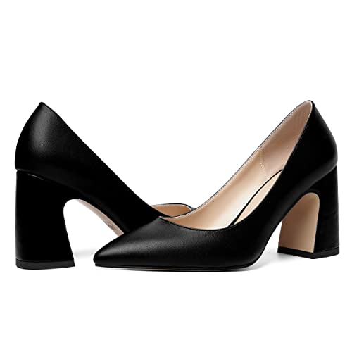 ROSERWISH Womens Sexy Elegant Pointed Toe Slip On Matte Wedding Block High Heel Pumps Dressy Shoes 3.5 Inch 6
