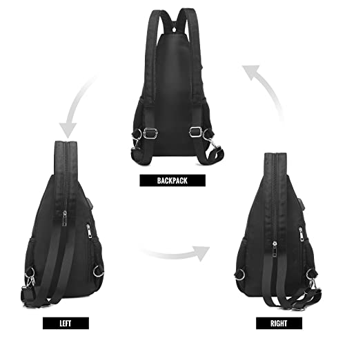 Lovevook Sling Bag For Women Casual Daypack Nylon Crossbody Sling Backpack Travel Shoulder Bag Hiking Daypack (Black) #TOP1