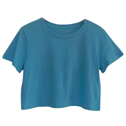 Image of Womens 100% Cotton Crop Tops Short Sleeve Crewneck Loose Fit Basic Tee Summer Casual Workout T-Shirt Fashion Clothes