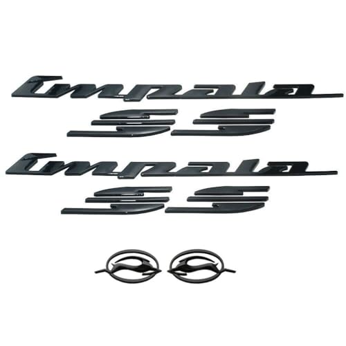 Image of 4Pc Impala SS Rear Quater Panel Emblems Plus Flying Impala Left and Right Emblem 3D Letter Badges Sticker Decal Replacement for 1994 1995 1996 10253595 CH-Flying Impala (Gloss Black)