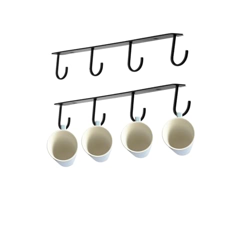 Generic Mug Holder Metal Mug Hooks Under Cabinet Coffee Bar Accessories 2 Pcs Sturdy Mug Rack for Hanging Coffee Cup Display Hanger Organizer Under Shelf Kitchen Organizers and Storage, Black