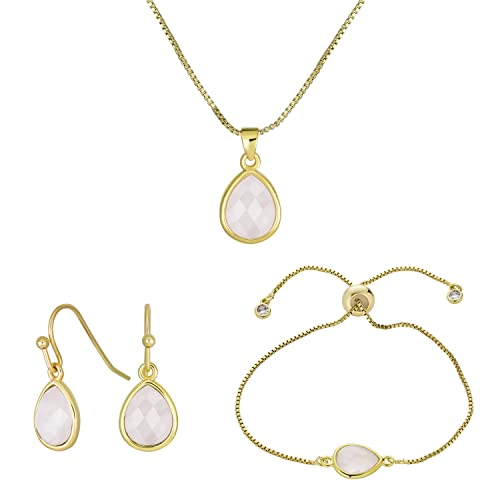 Joyería de cuarzo rosa con sofisticado chapado en oro de 18K y acabado artesanal briolette